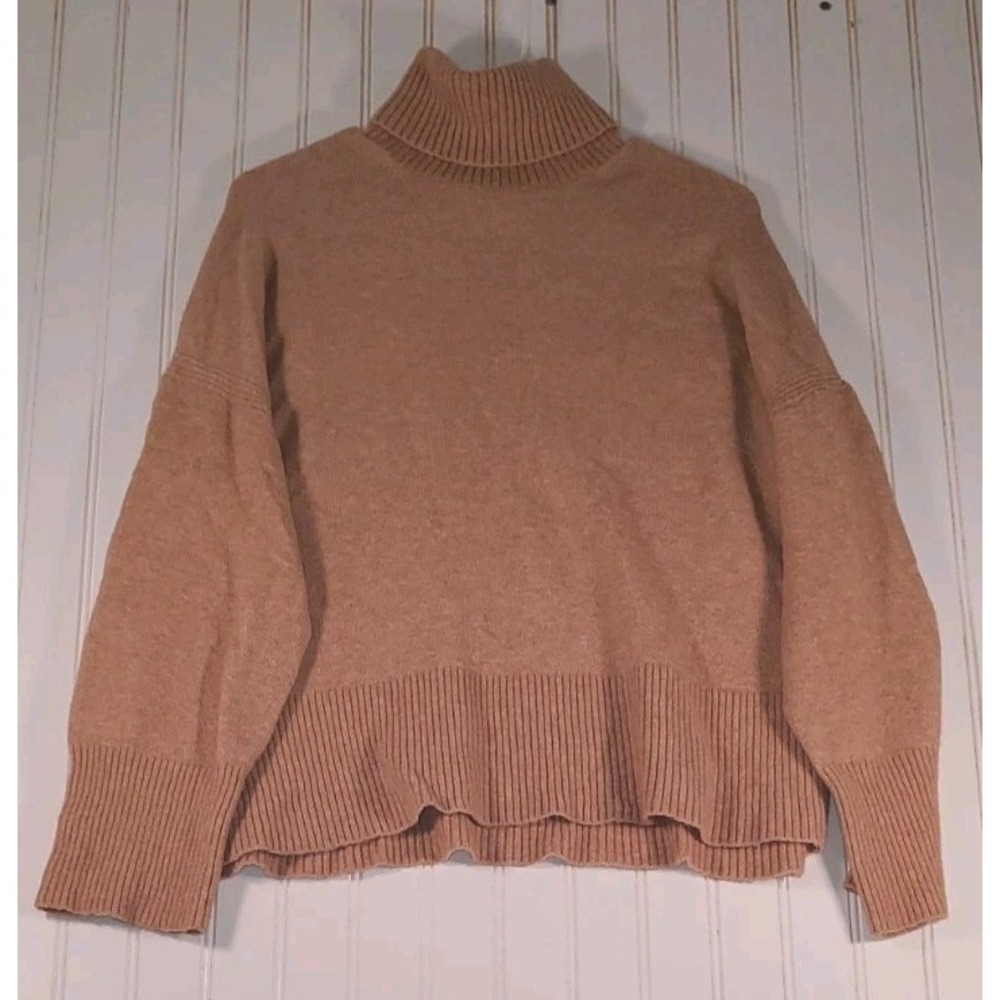 J.Crew Alpaca Merino Wool Turtleneck Sweater Women L Camel Oversize Cozy Earthy